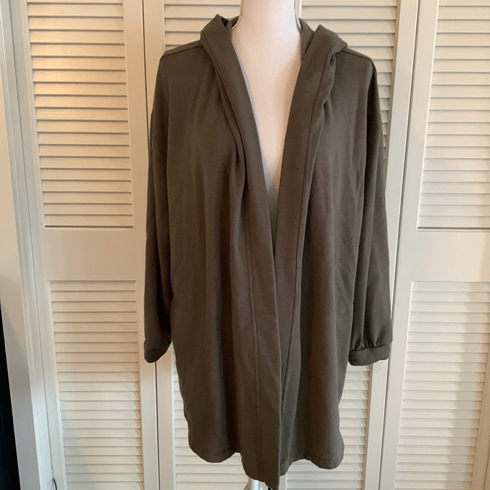 Max Studio Open Front Cardigan Hoodie Women’s Soft Green Sweatshirt Size Large